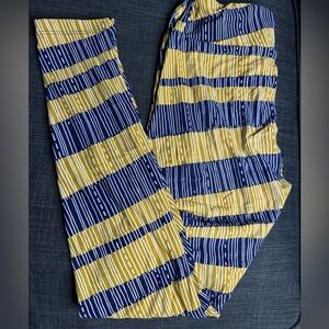 LuLaRoe Blue, Yellow & white stripe Pattern leggings.  One size.  $5 bundle deal